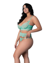 Magic Silk Queen Caribbean Crush Demi Long Line Bra Set Aqua Eyelash Lace