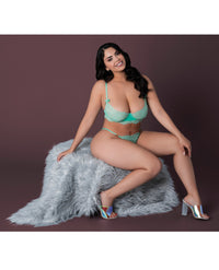 Magic Silk Queen Caribbean Crush Demi Long Line Bra Set Aqua Eyelash Lace