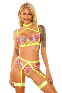 Glow Black Light In A Trance Caged Bra Set Neon