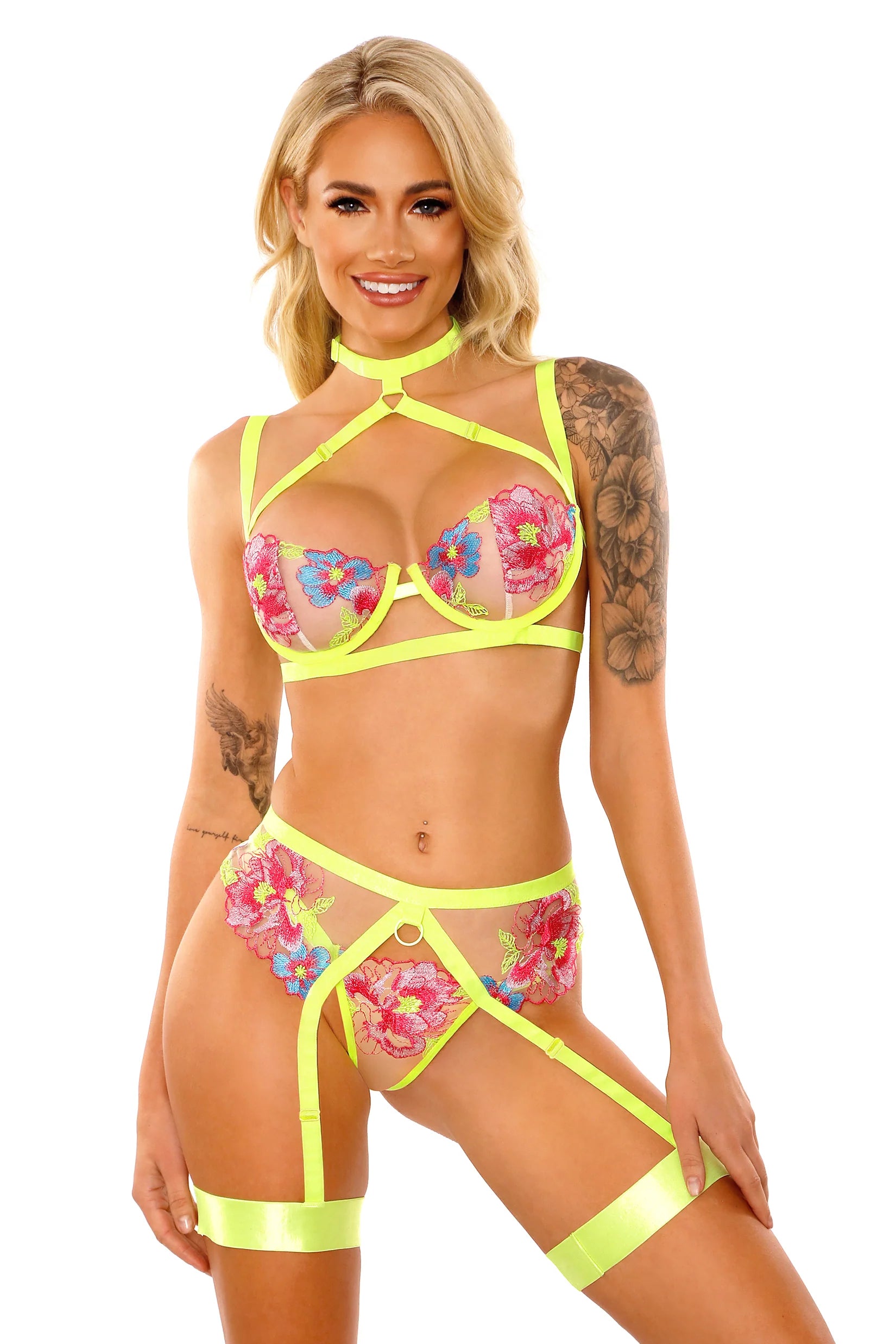 Glow Black Light In A Trance Caged Bra Set Neon