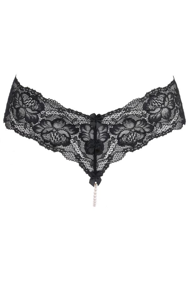 Axami 9728 Luxury Black Lace Pearl Thong