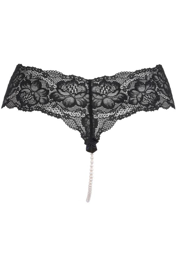 Axami 9728 Luxury Black Lace Pearl Thong