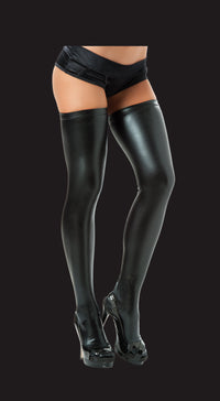 Wet Look Thigh Highs Metallic Black