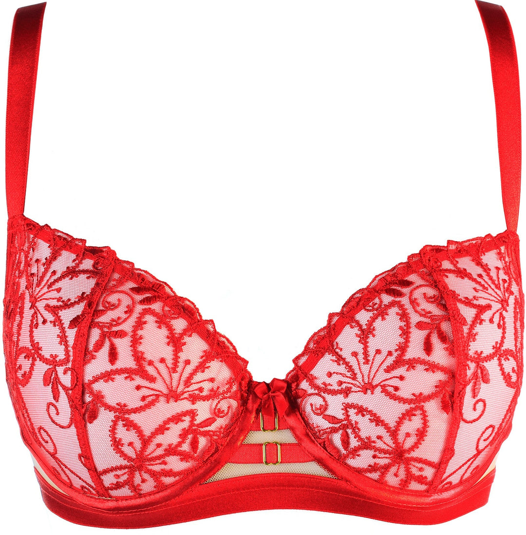 Axami V-10541 Sheer Embroidery Unlined Bra Red Just Like Heaven