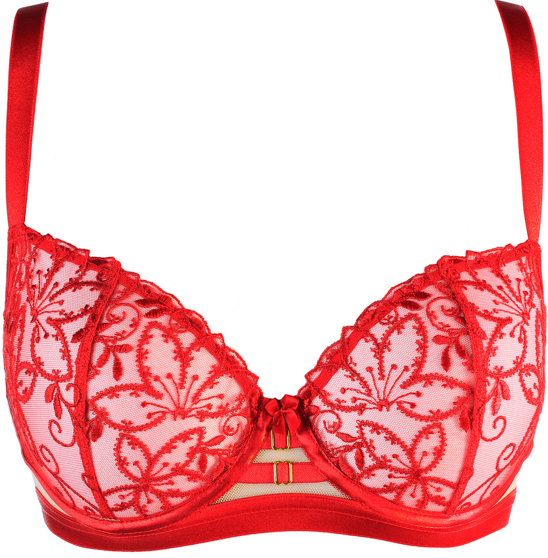 Sheer Embroidery Unlined Bra Red Angel-Axami