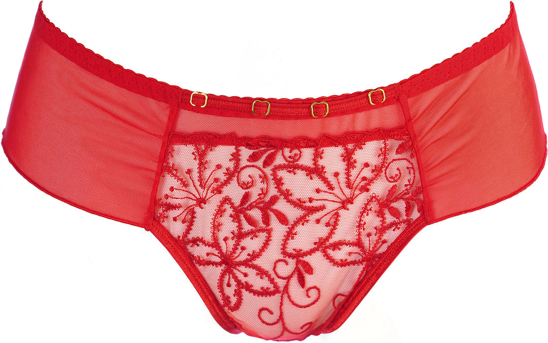 Axami V-10545 Sheer Embroidery Brazilian Thong Red Just Like Heaven