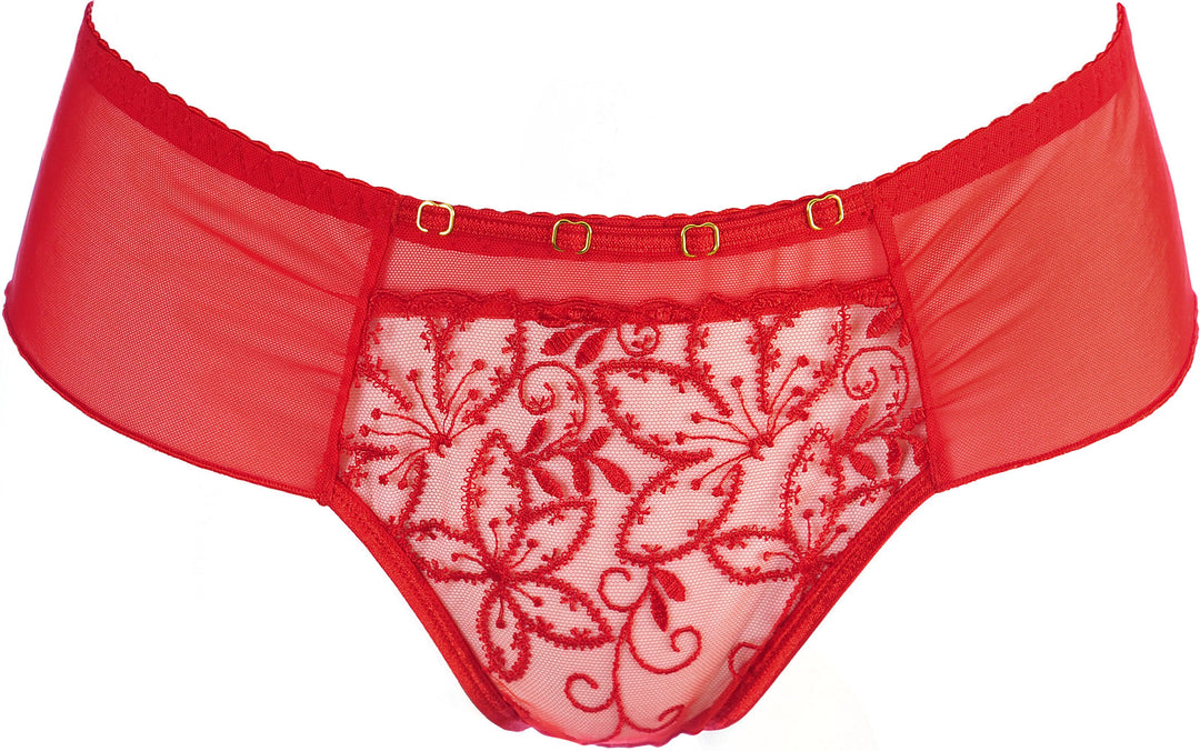 Sheer Embroidery Brazilian Thong Red Angel-Axami