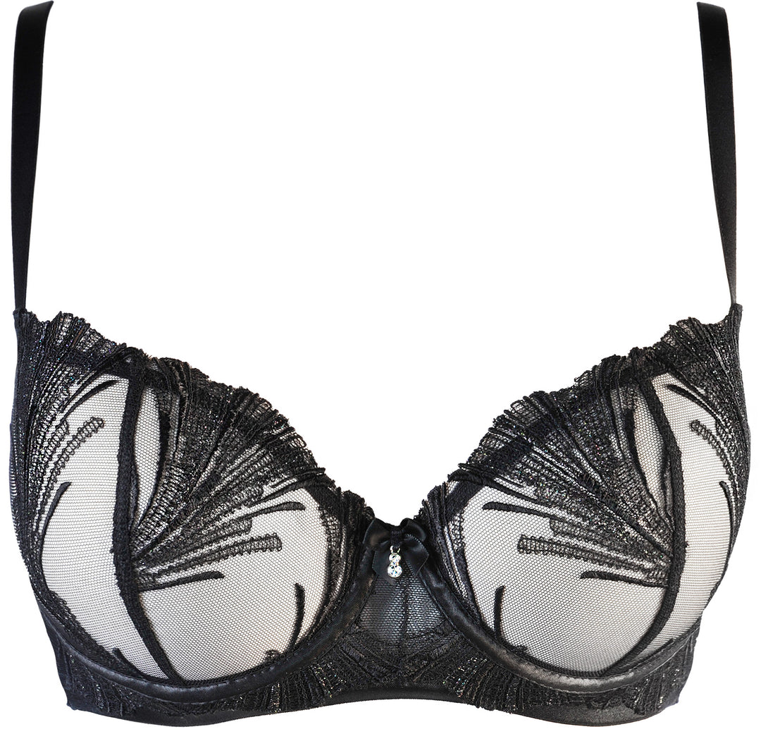 Axami Timeless Shimmering Embroidery Sheer Balconette Bra Black