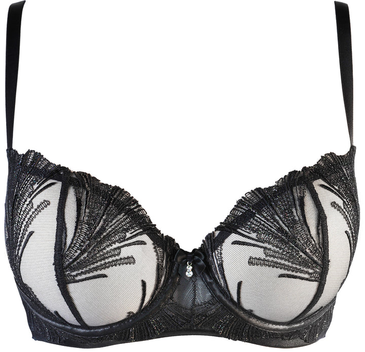 Axami Timeless Shimmering Embroidery Sheer Balconette Bra Black-Rebel Romance