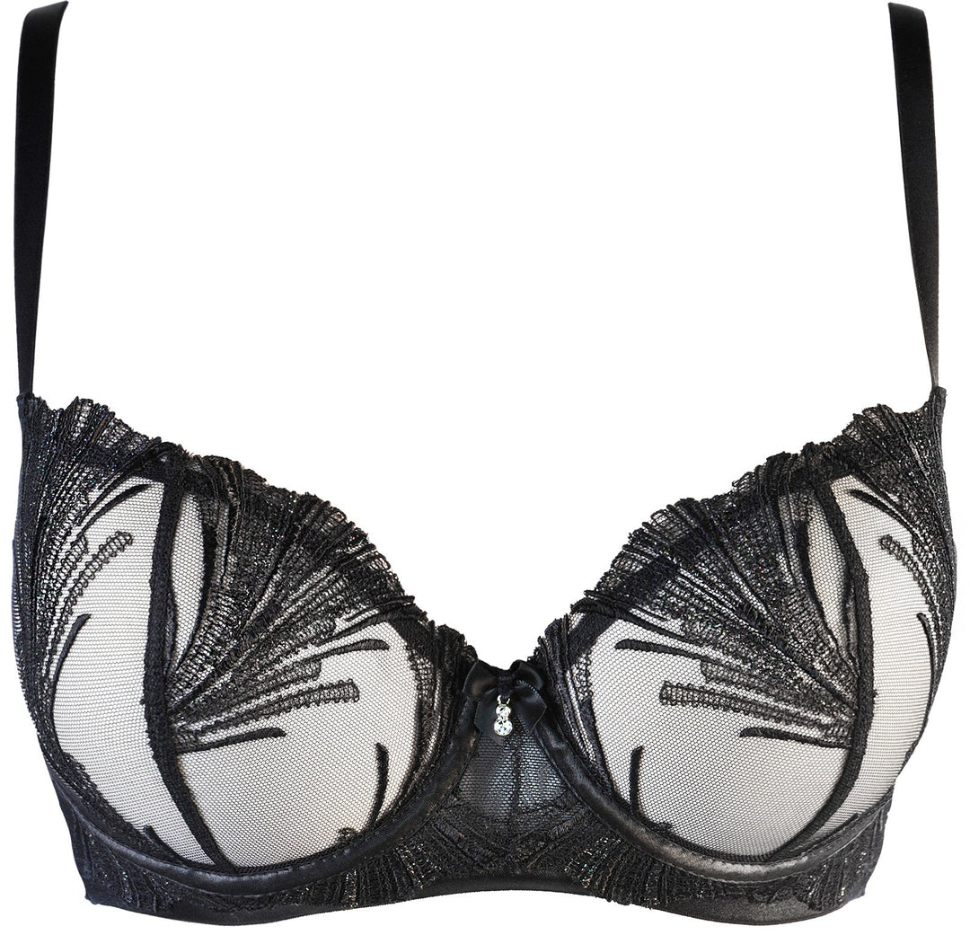 Axami 10731 Shimmering Embroidery Sheer Balconette Bra Black