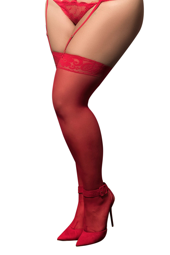 Mapale One Size Plus Mesh Thigh Highs Stockings Lace Top Black Red White-Rebel Romance