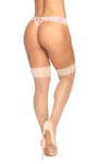 Mapale One Size Mesh Thigh Highs Stockings Lace Top Beige-Rebel Romance