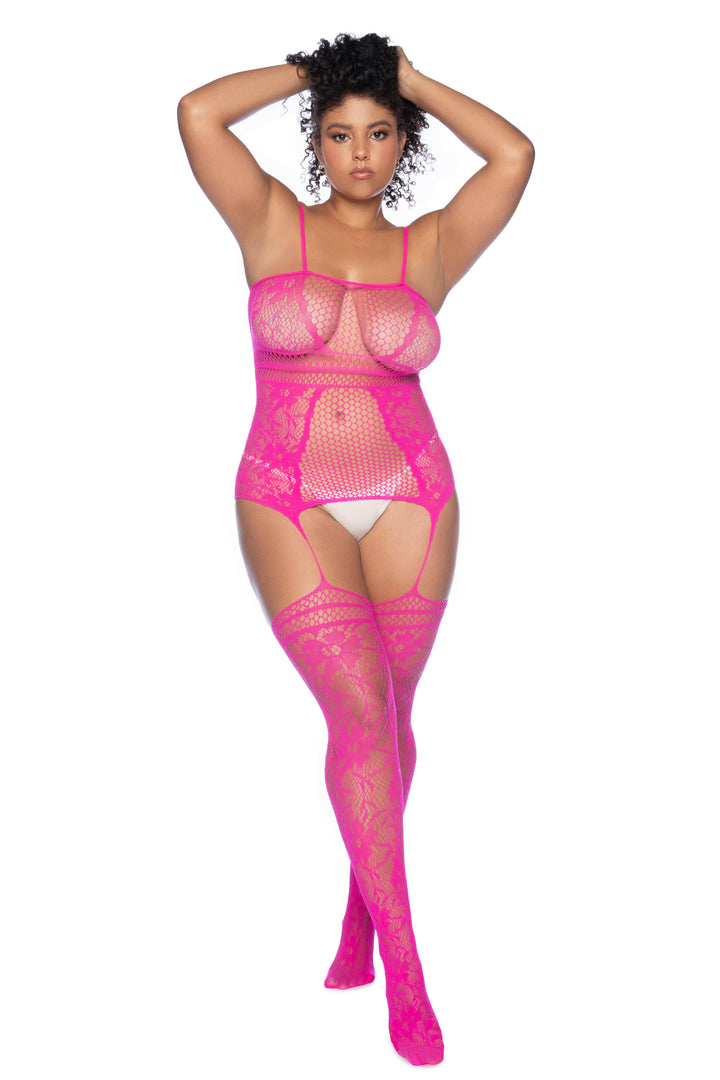 Mapale Queen Valentine Pretty in Pink Fishnet Bodystocking-Rebel Romance