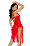 Flutter Lace Gown With Mesh Side Slits Red