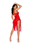Flutter Lace Gown With Mesh Side Slits Red