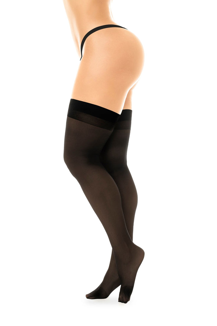 Mapale Sheer Thigh Highs Stockings One Size Black White-Rebel Romance