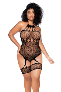 Leopard Halter Fishnet Bodysuit Queen