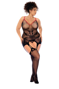 Snake Fishnet Bodystocking Black/Red Queen