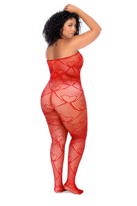 Heart Fishnet Bodystocking with Rhinestone Detail