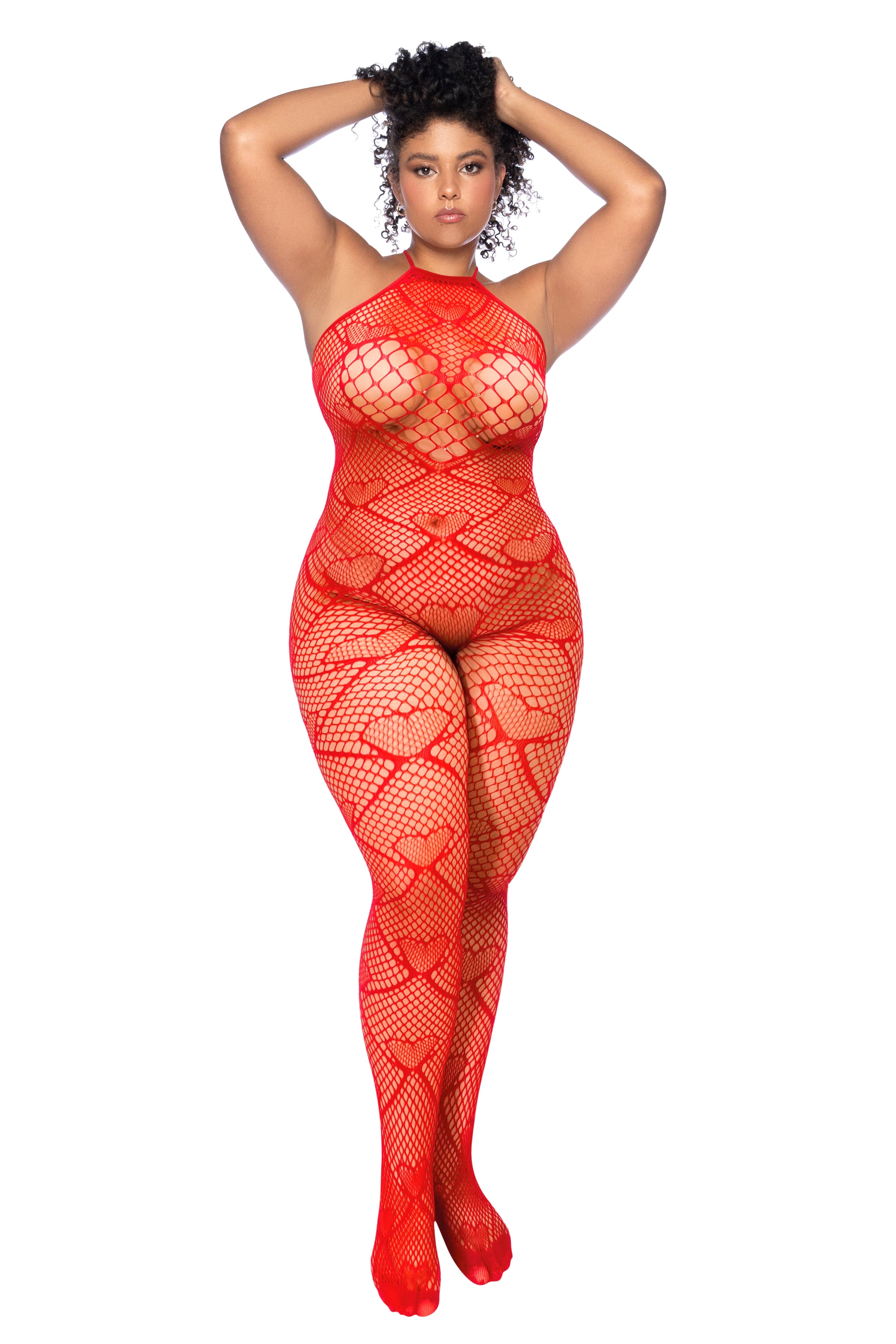 Heart Fishnet Bodystocking with Rhinestone Detail