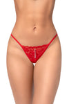 Sexy Lace Thong Delicate Hanging Pearl Detail Red