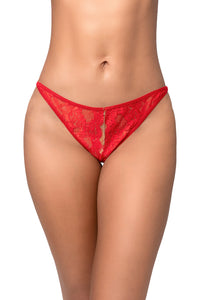 Lace Thong with Bold Chain Details Red