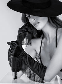 Satin Rhinestone Opera Gloves Black