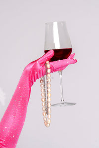 Satin Rhinestone Opera Gloves Pink