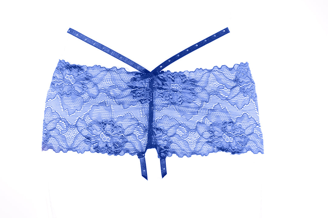 Allure Lingerie Kelly Lace Crotchless Hiphugger Panty Blue