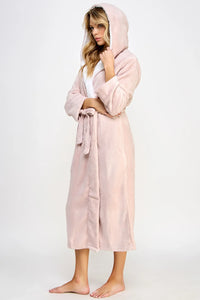 BeWicked Janet Long Robe Plush Fleece Sherpa Lining Hooded Pink