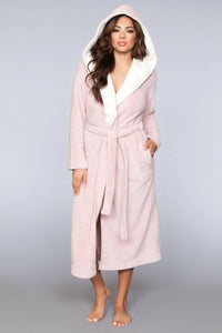 BeWicked Janet Long Robe Plush Fleece Sherpa Lining Hooded Pink