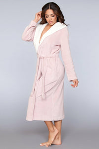 BeWicked Janet Long Robe Plush Fleece Sherpa Lining Hooded Pink