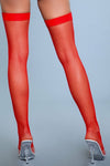 BeWicked Nylon Fishnet Thigh Highs Red