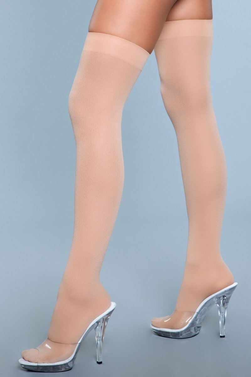 BeWicked Opaque Nylon Thigh Highs Beige