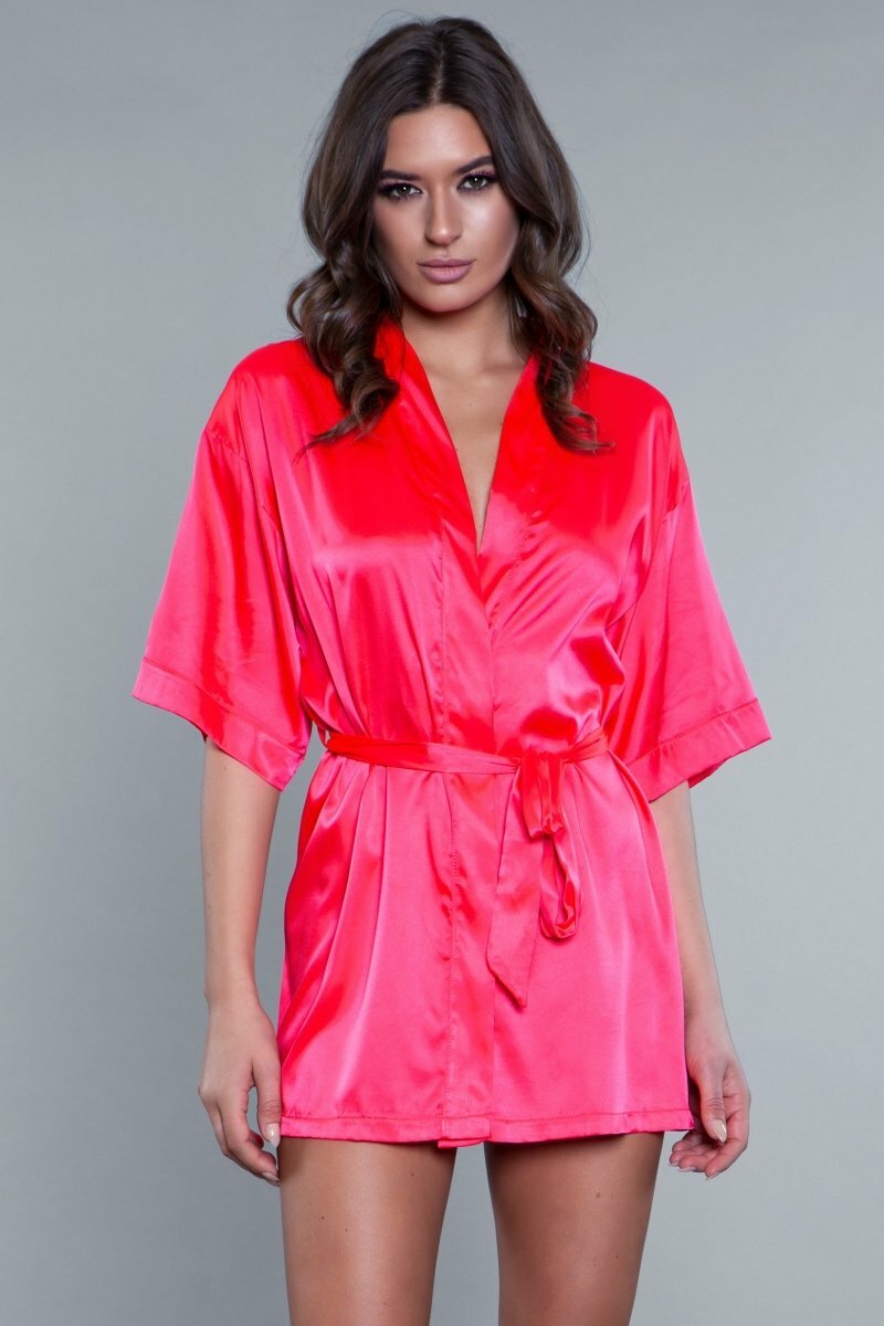 BeWicked Satin Getting Ready Robe Hot Pink