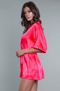 BeWicked Satin Getting Ready Robe Hot Pink