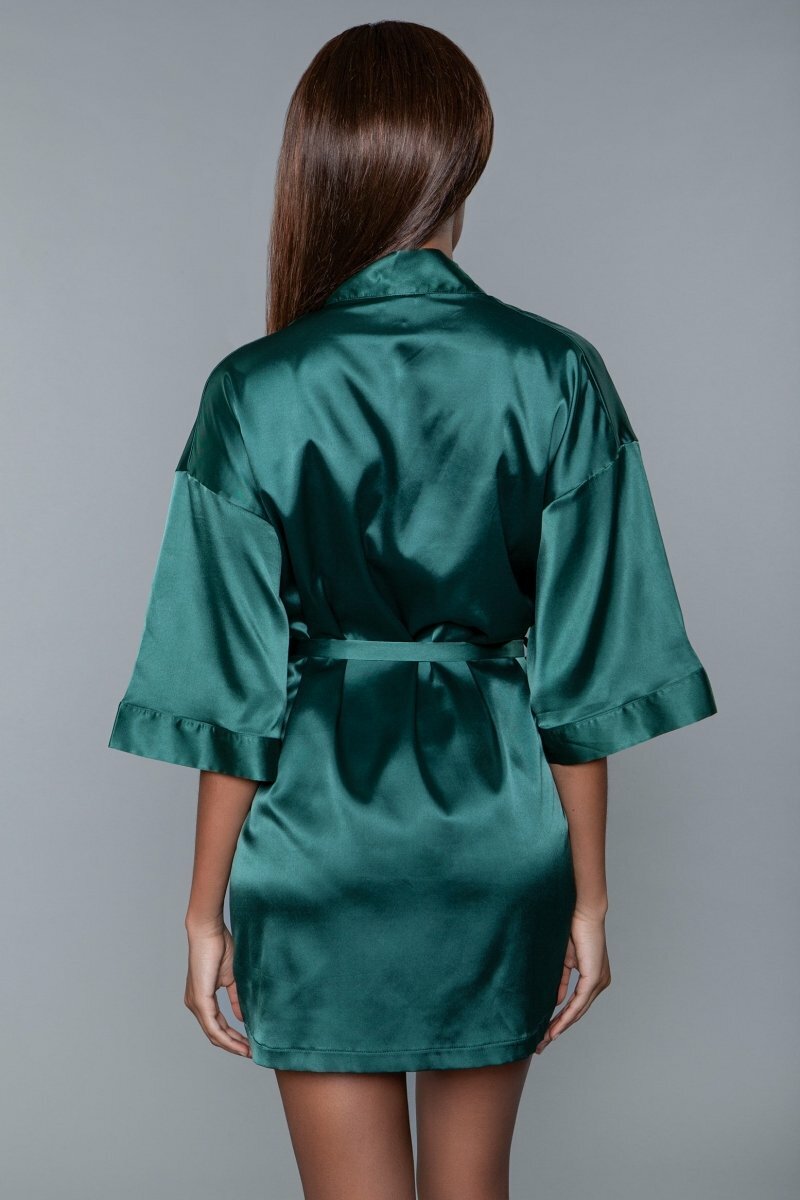 BeWicked Satin Getting Ready Robe Forest Green