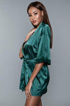 BeWicked Satin Getting Ready Robe Forest Green