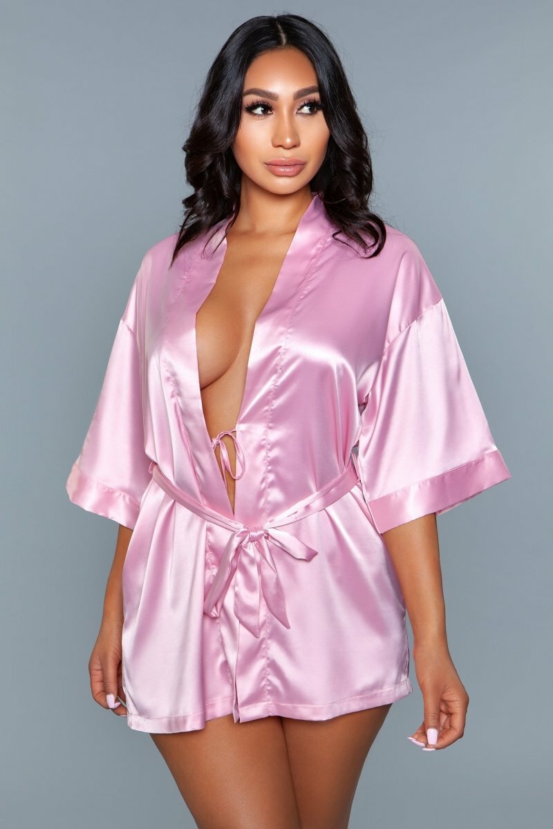 BeWicked Satin Getting Ready Robe Rose Pink