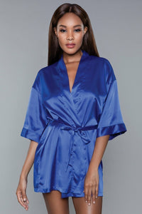 BeWicked Satin Getting Ready Robe Royal Blue
