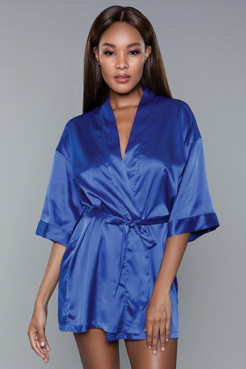 BeWicked Satin Getting Ready Robe Royal Blue