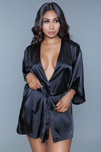 BeWicked Satin Amora Robe Black