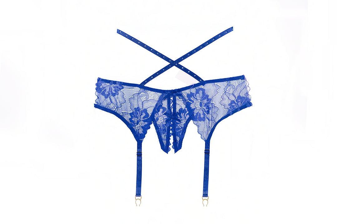 Allure Lingerie Charlotte Lace Open Garter Panty Blue
