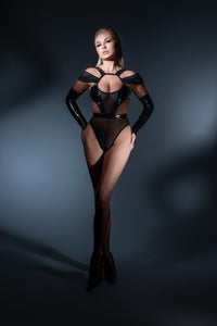 Allure Latex-look Vinyl & Mesh Drop Shoulder Bodysuit Need U Tonight