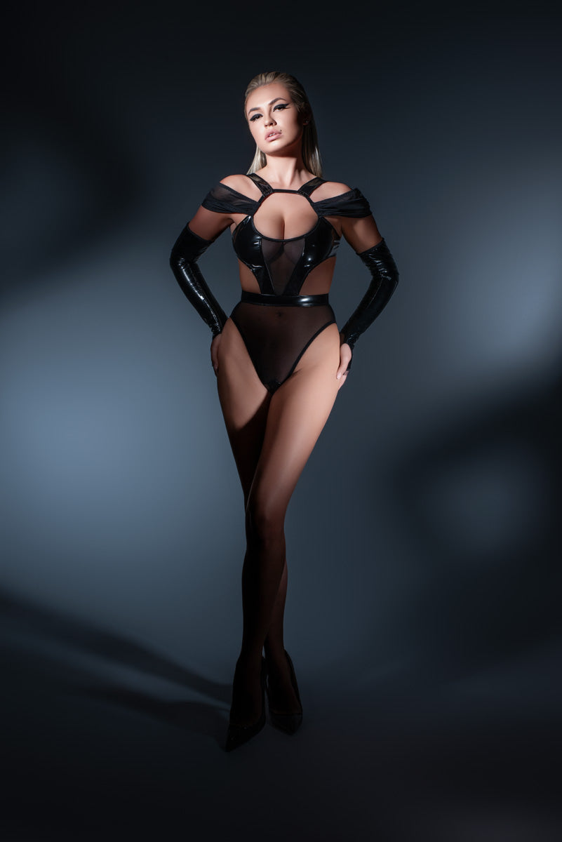 Allure Latex-look Vinyl & Mesh Drop Shoulder Bodysuit Need U Tonight