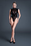 Allure Latex-look Vinyl & Mesh Deep V Bodysuit Femme Fatale