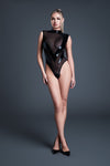 Allure Latex-look Vinyl & Mesh Deep V Bodysuit Femme Fatale