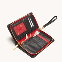 Hammitt Bryant Wallet Leather Wristlet Black/Brushed Gold Red Zip-Rebel Romance