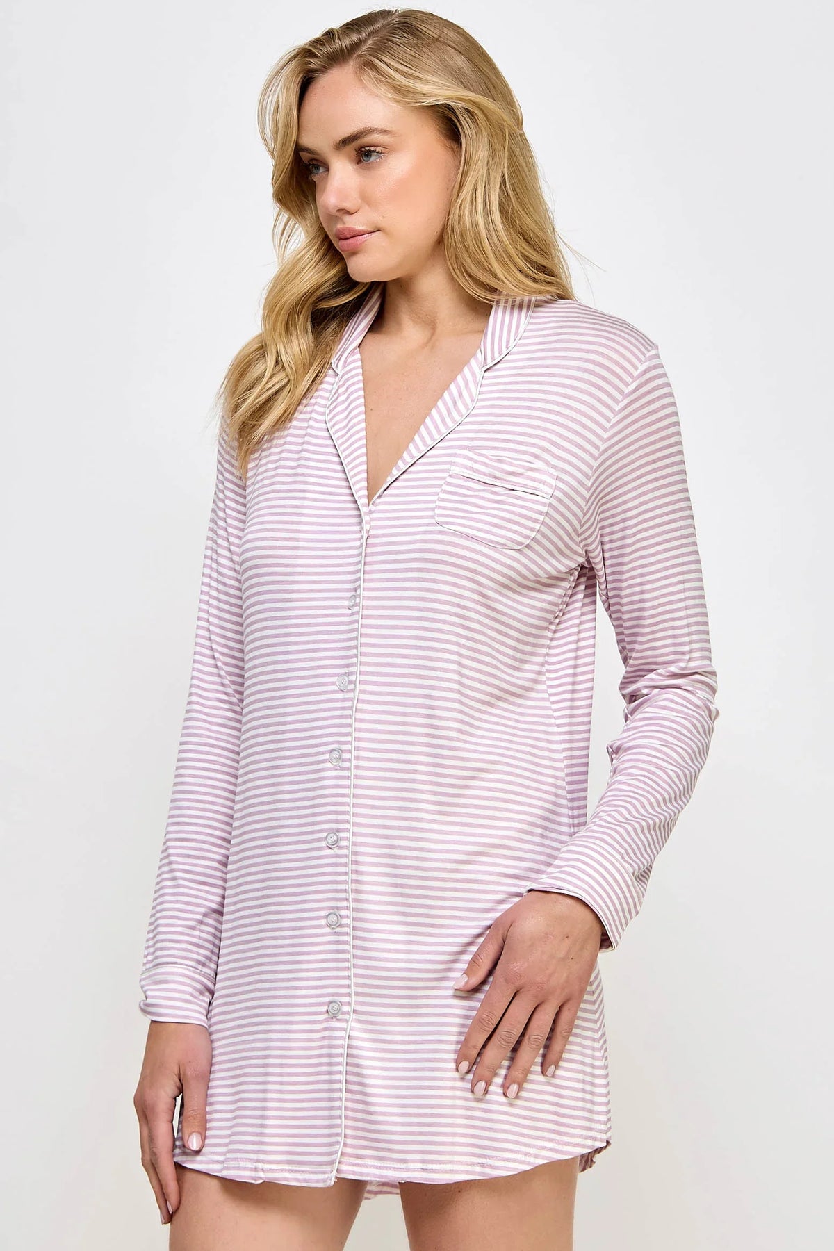 BeWicked Cozy Mahina Sleep Shirt Pink Stripes