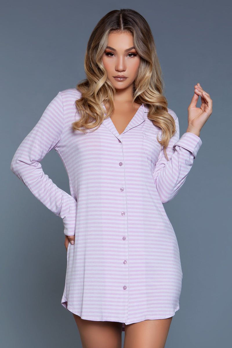 BeWicked Cozy Mahina Sleep Shirt Pink Stripes